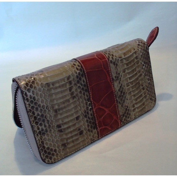 Jranter New Purse Wallet Zip Snakeskin Rust Croc - Picture 7 of 7